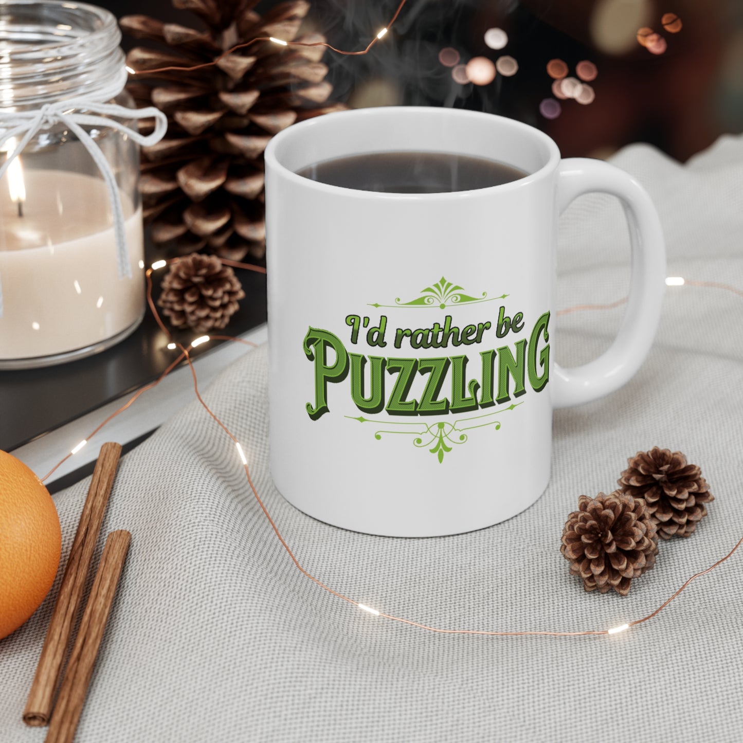 Mug - I'd Rather Be Puzzling Retro GREEN